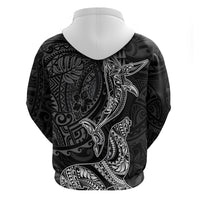 Hawaiian Monk Seal and Whale Hoodie Kakau Tribal Pattern Grayscale