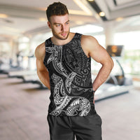 Hawaiian Monk Seal and Whale Men Tank Top Kakau Tribal Pattern Grayscale