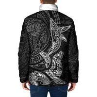 Hawaiian Monk Seal and Whale Padded Jacket Kakau Tribal Pattern Grayscale