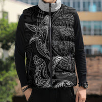 Hawaiian Monk Seal and Whale Sleeveless Puffer Jacket Kakau Tribal Pattern Grayscale