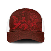 Hawaiian Monk Seal and Whale Baseball Net Cap Kakau Tribal Pattern Red Color