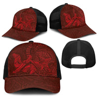 Hawaiian Monk Seal and Whale Baseball Net Cap Kakau Tribal Pattern Red Color