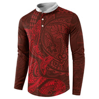 Hawaiian Monk Seal and Whale Button Sweatshirt Kakau Tribal Pattern Red Color LT03 - Polynesian Pride