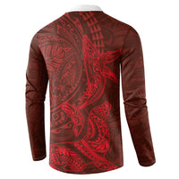 Hawaiian Monk Seal and Whale Button Sweatshirt Kakau Tribal Pattern Red Color LT03 - Polynesian Pride