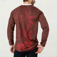 Hawaiian Monk Seal and Whale Button Sweatshirt Kakau Tribal Pattern Red Color LT03 - Polynesian Pride