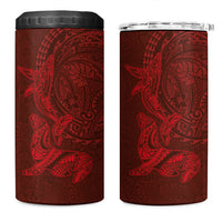 Hawaiian Monk Seal and Whale 4 in 1 Can Cooler Tumbler Kakau Tribal Pattern Red Color