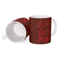 Hawaiian Monk Seal and Whale Ceramic Mug Kakau Tribal Pattern Red Color