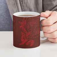 Hawaiian Monk Seal and Whale Ceramic Mug Kakau Tribal Pattern Red Color