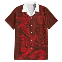 Hawaiian Monk Seal and Whale Hawaiian Shirt Kakau Tribal Pattern Red Color