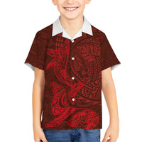 Hawaiian Monk Seal and Whale Hawaiian Shirt Kakau Tribal Pattern Red Color