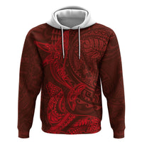 Hawaiian Monk Seal and Whale Hoodie Kakau Tribal Pattern Red Color