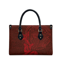Hawaiian Monk Seal and Whale Leather Bag Kakau Tribal Pattern Red Color