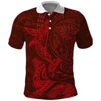Hawaiian Monk Seal and Whale Polo Shirt Kakau Tribal Pattern Red Color