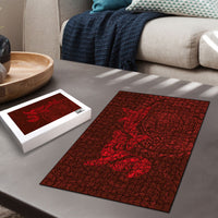 Hawaiian Monk Seal and Whale Puzzle Kakau Tribal Pattern Red Color