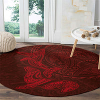 Hawaiian Monk Seal and Whale Round Carpet Kakau Tribal Pattern Red Color