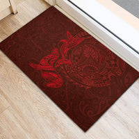 Hawaiian Monk Seal and Whale Rubber Doormat Kakau Tribal Pattern Red Color