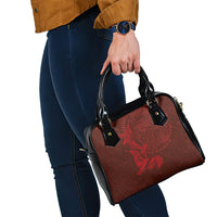 Hawaiian Monk Seal and Whale Shoulder Handbag Kakau Tribal Pattern Red Color