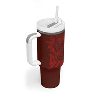 Hawaiian Monk Seal and Whale Tumbler With Handle Kakau Tribal Pattern Red Color