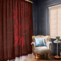 Hawaiian Monk Seal and Whale Window Curtain Kakau Tribal Pattern Red Color