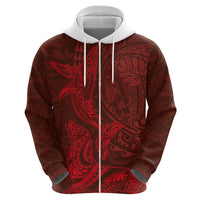 Hawaiian Monk Seal and Whale Zip Hoodie Kakau Tribal Pattern Red Color