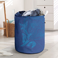 Hawaiian Monk Seal and Whale Laundry Basket Kakau Tribal Pattern Blue Color