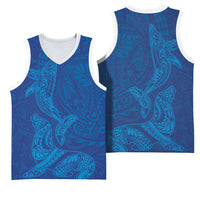 Hawaiian Monk Seal and Whale Basketball Jersey Kakau Tribal Pattern Blue Color