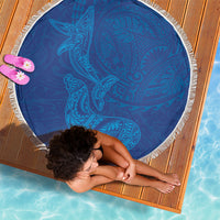 Hawaiian Monk Seal and Whale Beach Blanket Kakau Tribal Pattern Blue Color