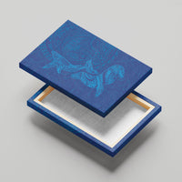 Hawaiian Monk Seal and Whale Canvas Wall Art Kakau Tribal Pattern Blue Color