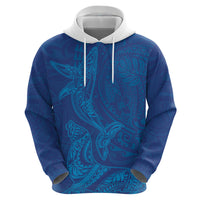 Hawaiian Monk Seal and Whale Hoodie Kakau Tribal Pattern Blue Color