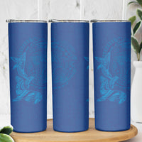 Hawaiian Monk Seal and Whale Skinny Tumbler Kakau Tribal Pattern Blue Color LT03 - Polynesian Pride