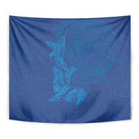 Hawaiian Monk Seal and Whale Tapestry Kakau Tribal Pattern Blue Color