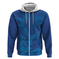 Hawaiian Monk Seal and Whale Zip Hoodie Kakau Tribal Pattern Blue Color