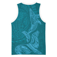 Hawaiian Monk Seal and Whale Basketball Jersey Kakau Tribal Pattern Teal Color