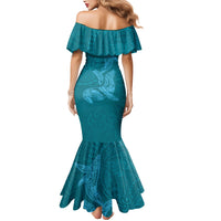 Hawaiian Monk Seal and Whale Mermaid Dress Kakau Tribal Pattern Teal Color
