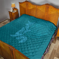 Hawaiian Monk Seal and Whale Quilt Kakau Tribal Pattern Teal Color