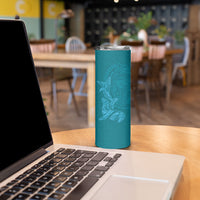 Hawaiian Monk Seal and Whale Skinny Tumbler Kakau Tribal Pattern Teal Color LT03 - Polynesian Pride