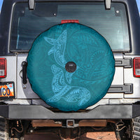 Hawaiian Monk Seal and Whale Spare Tire Cover Kakau Tribal Pattern Teal Color