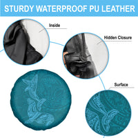 Hawaiian Monk Seal and Whale Spare Tire Cover Kakau Tribal Pattern Teal Color