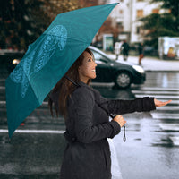 Hawaiian Monk Seal and Whale Umbrella Kakau Tribal Pattern Teal Color