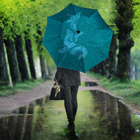 Hawaiian Monk Seal and Whale Umbrella Kakau Tribal Pattern Teal Color