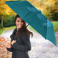 Hawaiian Monk Seal and Whale Umbrella Kakau Tribal Pattern Teal Color