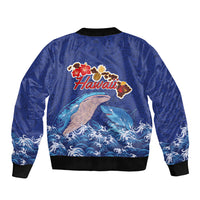 Hawaiian Sea Animals Bomber Jacket Whales Shark and Turtle Guardians with Tribal Pattern