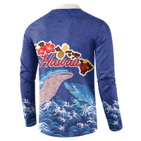 Hawaiian Sea Animals Button Sweatshirt Whales Shark and Turtle Guardians with Tribal Pattern