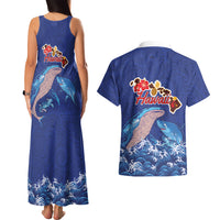 Hawaiian Sea Animals Couples Matching Tank Maxi Dress and Hawaiian Shirt Whales Shark and Turtle Guardians with Tribal Pattern LT03 - Polynesian Pride