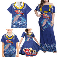 Hawaiian Sea Animals Family Matching Off Shoulder Maxi Dress and Hawaiian Shirt Whales Shark and Turtle Guardians with Tribal Pattern LT03 - Polynesian Pride
