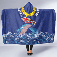 Hawaiian Sea Animals Hooded Blanket Whales Shark and Turtle Guardians with Tribal Pattern