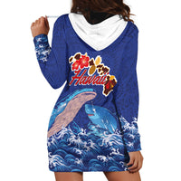 Hawaiian Sea Animals Hoodie Dress Whales Shark and Turtle Guardians with Tribal Pattern LT03 - Polynesian Pride