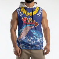 Hawaiian Sea Animals Sleeveless Hoodie Whales Shark and Turtle Guardians with Tribal Pattern