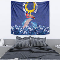 Hawaiian Sea Animals Tapestry Whales Shark and Turtle Guardians with Tribal Pattern