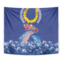 Hawaiian Sea Animals Tapestry Whales Shark and Turtle Guardians with Tribal Pattern